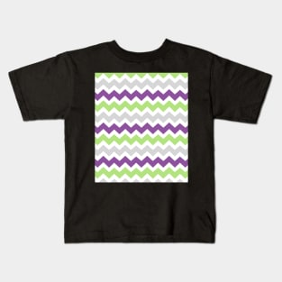 Purple Lime Green Grey Chevron Pattern Kids T-Shirt